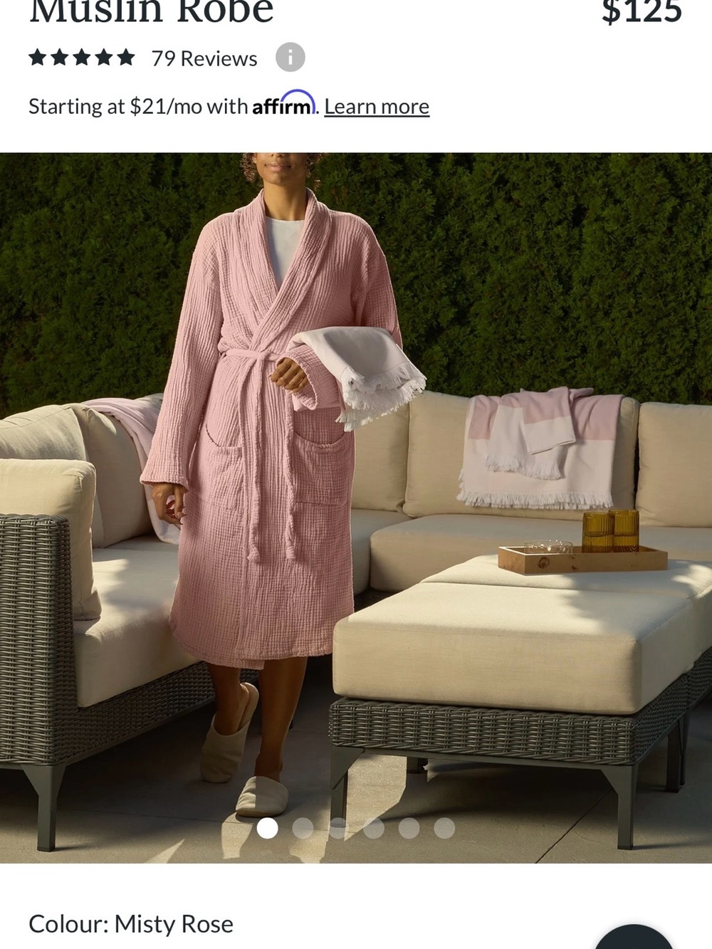 $141.25 Silk&Snow NWT 100% Organic Cotton Muslin Robe, Misty Rose, XS/S